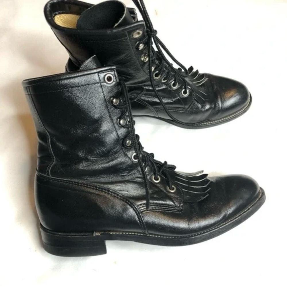 Justin Women's Leather Lace-Up Ankle Roper Western Boots Black